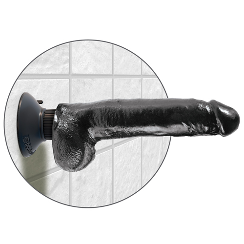 中骨入り防水バイブ付吸盤ディルド　キングコックボールブラック (22.85cm) 画像3