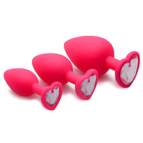 Hearts 3 Piece Silicone Anal Plugs with Gem Accents アクセサリー付き3サイズセットアナルプラグ ピンク画像2