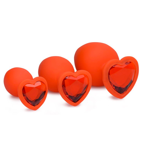 Hearts 3 Piece Silicone Anal Plugs with Gem Accents アクセサリー付き3サイズセットアナルプラグ オレンジ画像2