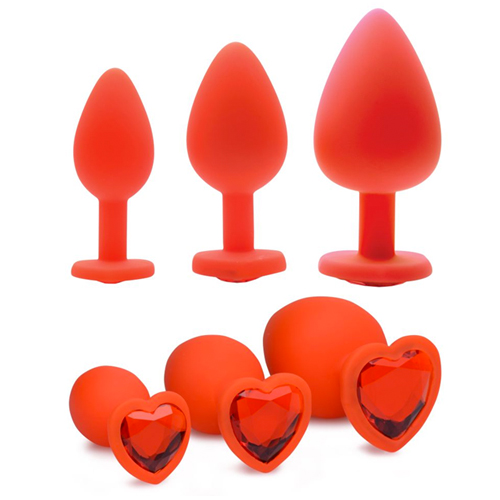 Hearts 3 Piece Silicone Anal Plugs with Gem Accents アクセサリー付き3サイズセットアナルプラグ オレンジ