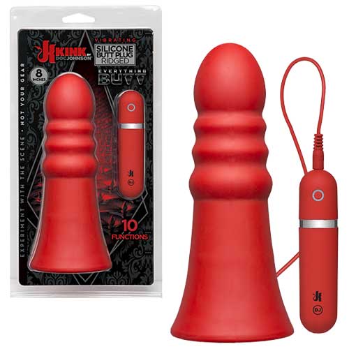 Kink Vibrating Silicone Butt Plug Ridged 8 Red