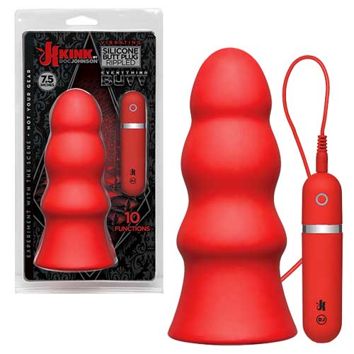 Kink Vibrating Silicone Butt Plug Rippled 7.5 Red