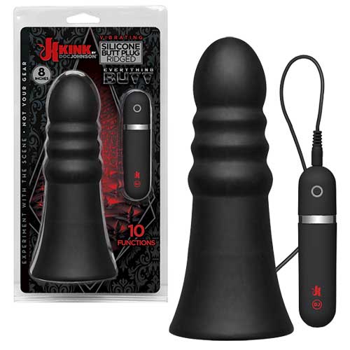 Kink Vibrating Silicone Butt Plug Ridged 8 Black