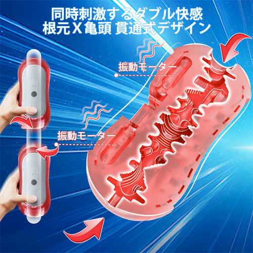 指圧グリップ 強力振動 9種振動モード バキューム感 貫通式 ダブルモーター搭載 電動オナホ画像2