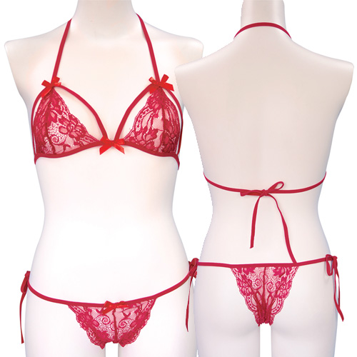 セクシーレースランジェリー レッド ブラック画像3